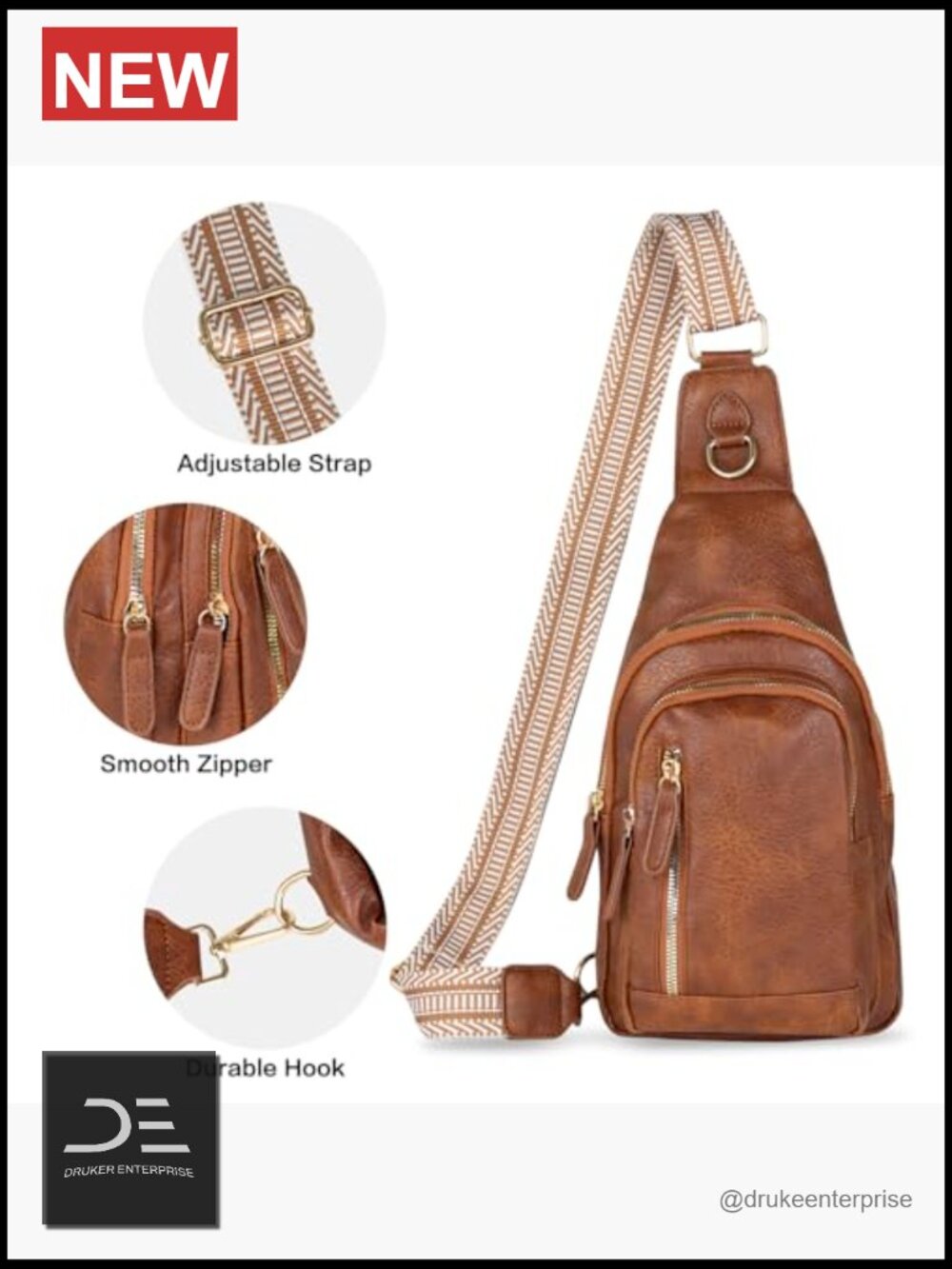 Sling Bag for Women Crossbody, Leather Fanny Pack, Chest Bag for Travel Daily - Picture 6 of 6